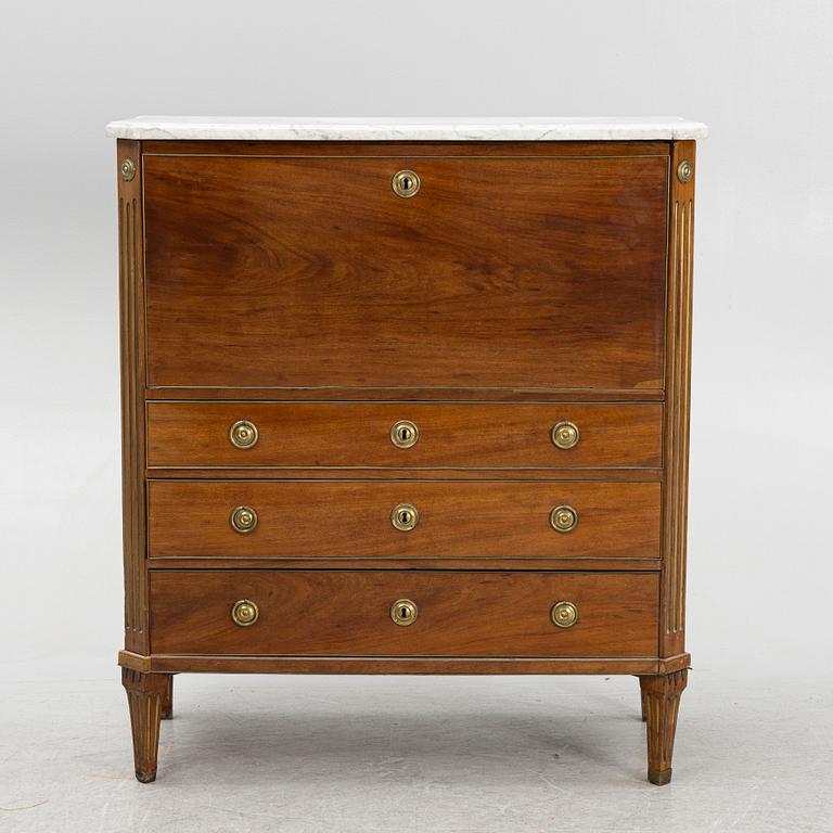 A late Gustavian mahogany secretaire, Stockholm, late 18th century.