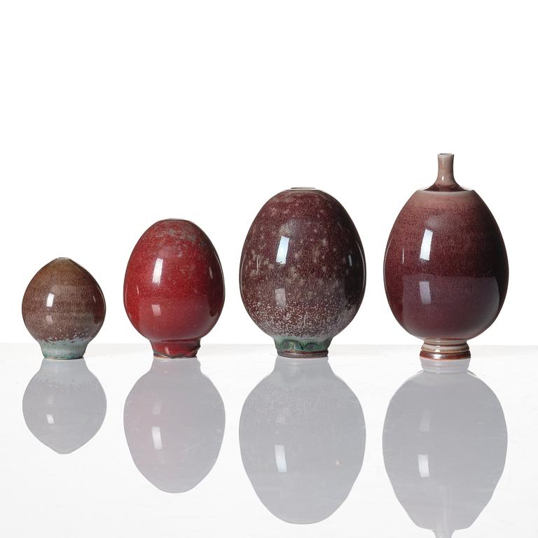 Berndt Friberg, a set of 8 stoneware vases and three bowls, Gustavsberg studio, Sweden 1960-70s.