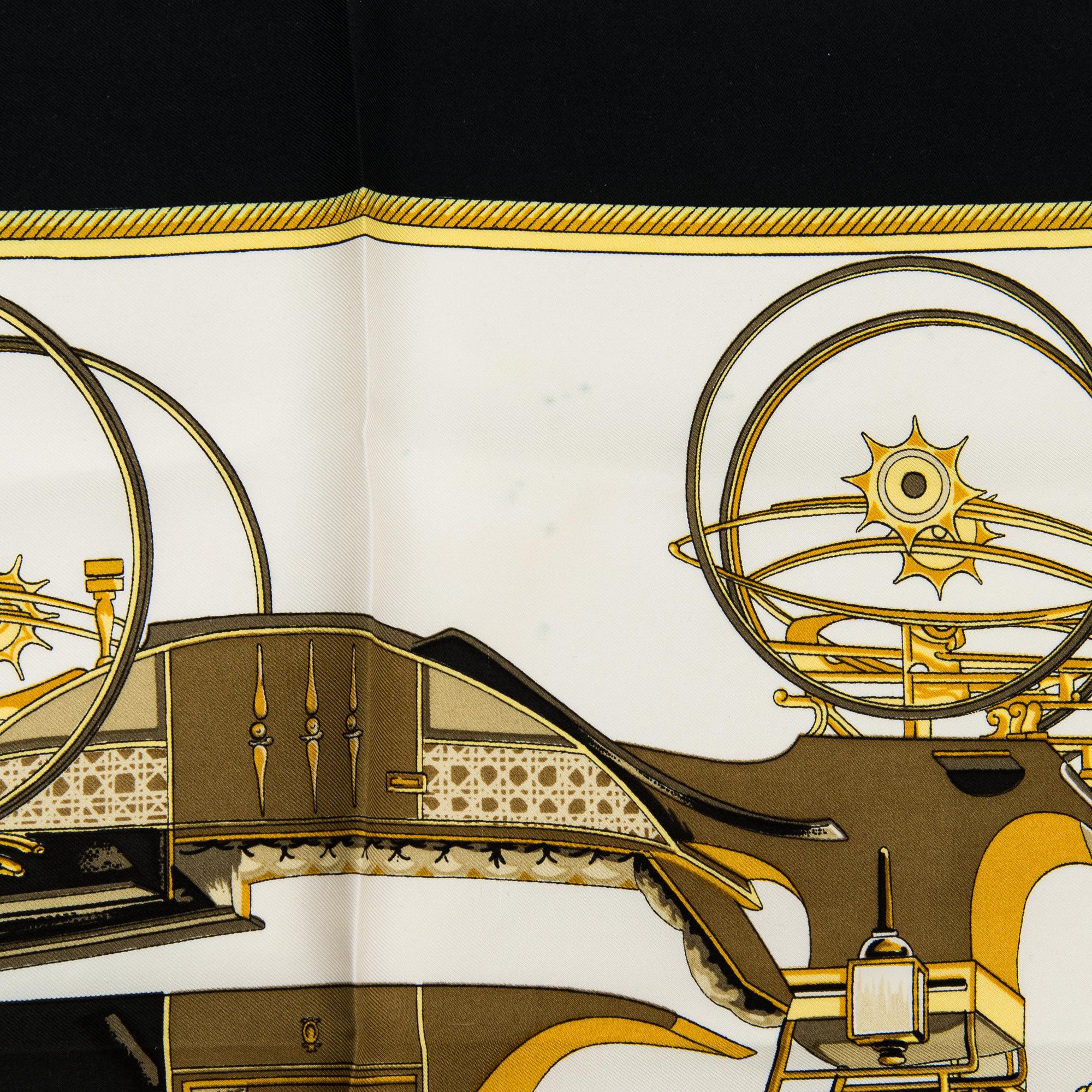 Hermès, Two silk scarves, 'Les Voitures a Transformation' and 'Les Clefs'.