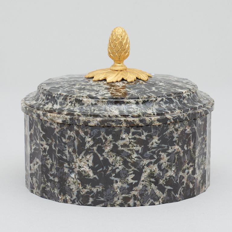 A Swedish Empire 19th century aglomerat stone butter box.
