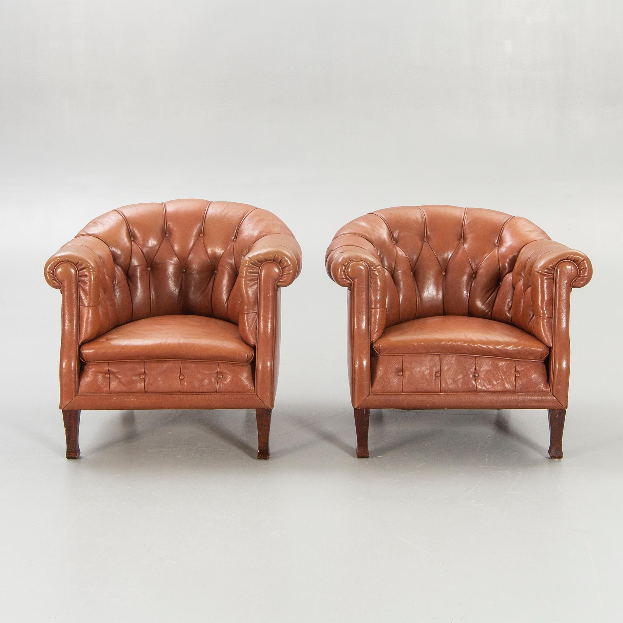Armchairs, "Club armchair", table, first half of the 20th century.