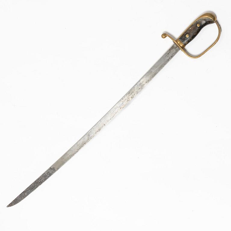 A Swedish police sabre and cutlass, with scabbards.