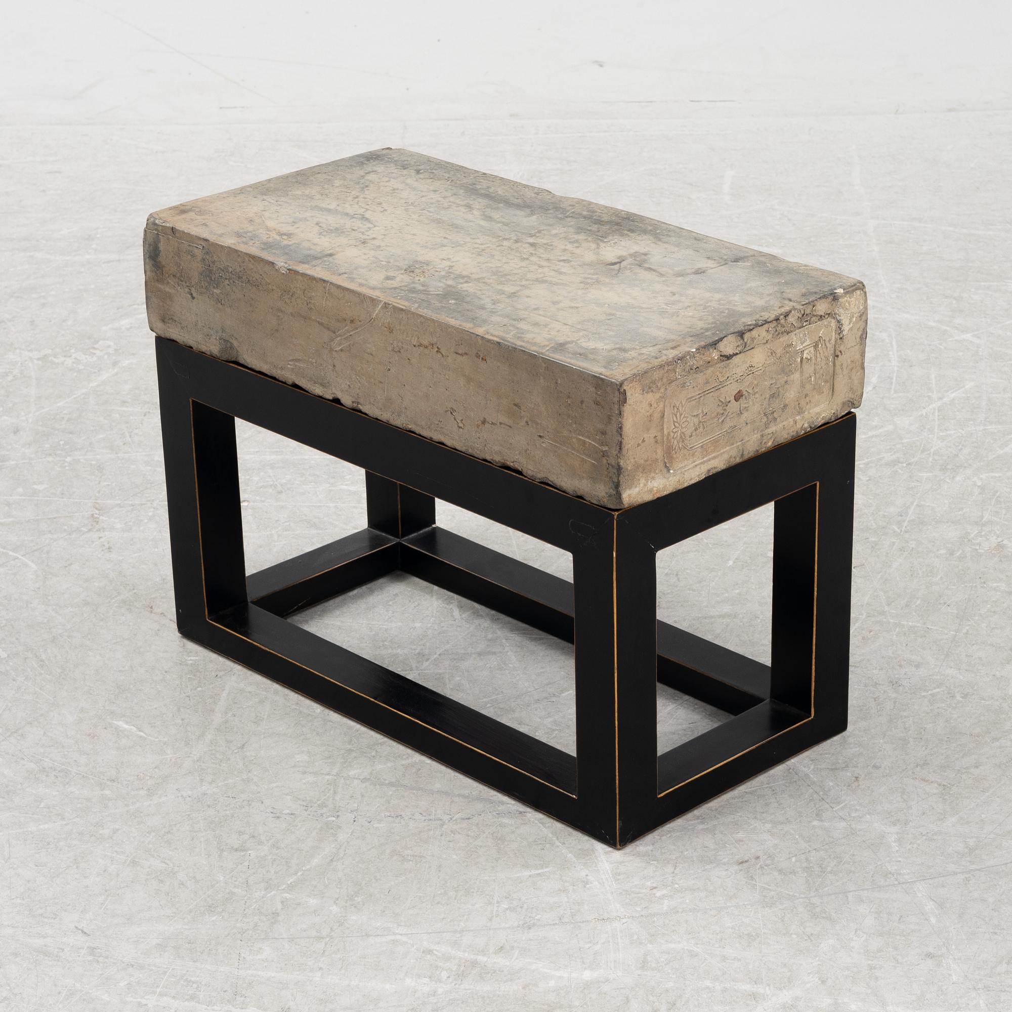 A concrete and wood sidetable/bench, Walles & Walles.