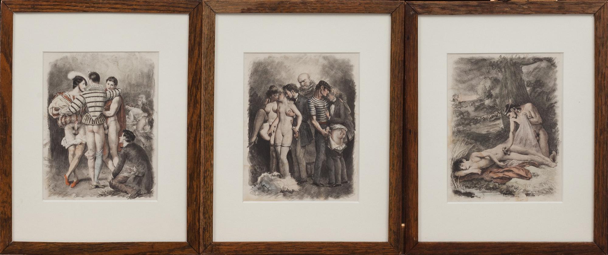 OKÄND KONSTNÄR, färglitografier, 3 st, 1900-talets första hälft.