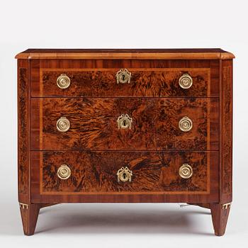 A late Gustavian burr alder-veneered commode, late 18th century.