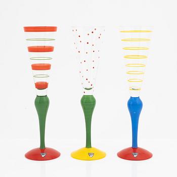 Anne Nilsson, six 'Clown' chanpagne glasses, Orrefors.