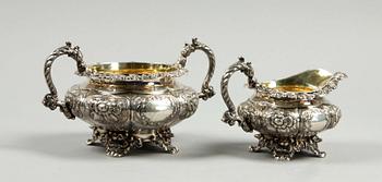 TESERVIS, 4 delar, silver, Joseph Angell, London 1825-26. Tot vikt ca 2770 g.