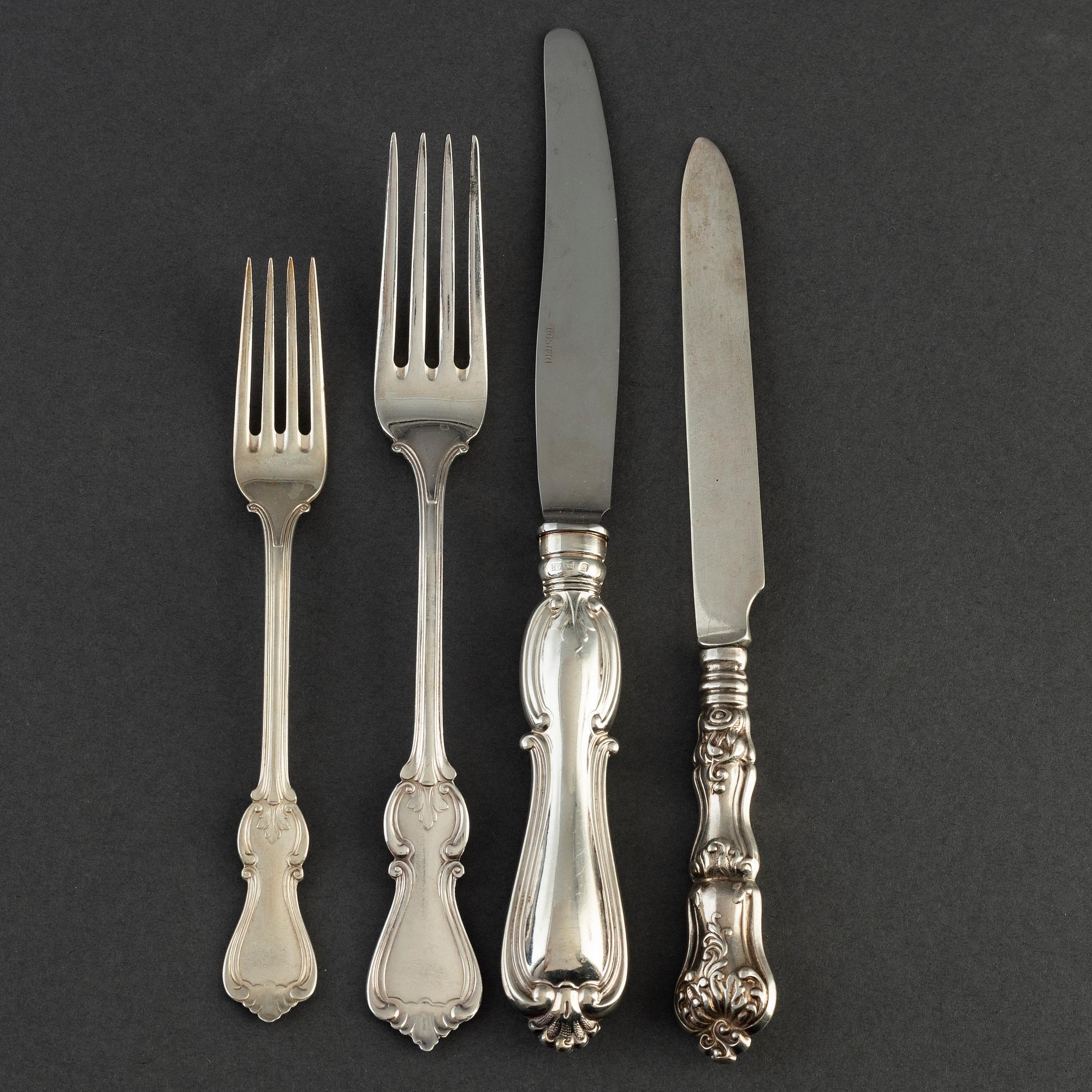 CUTLERY, 35 pieces, silver, 19th and 20th century.
