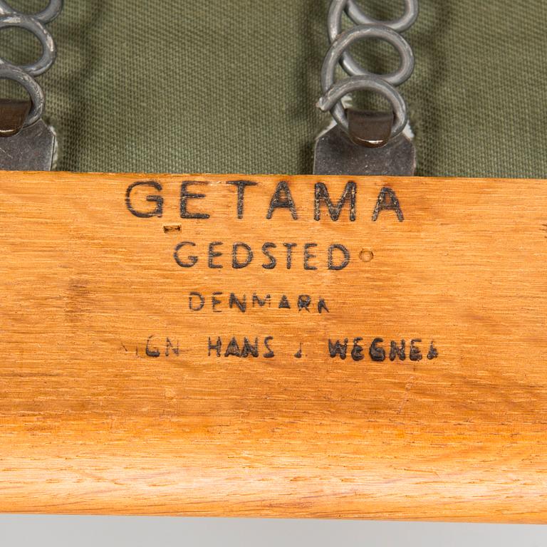 Hans J. Wegner, a pair of 'GE 290' armchairs with ottoman for Getama, Gedsted, Denmark.