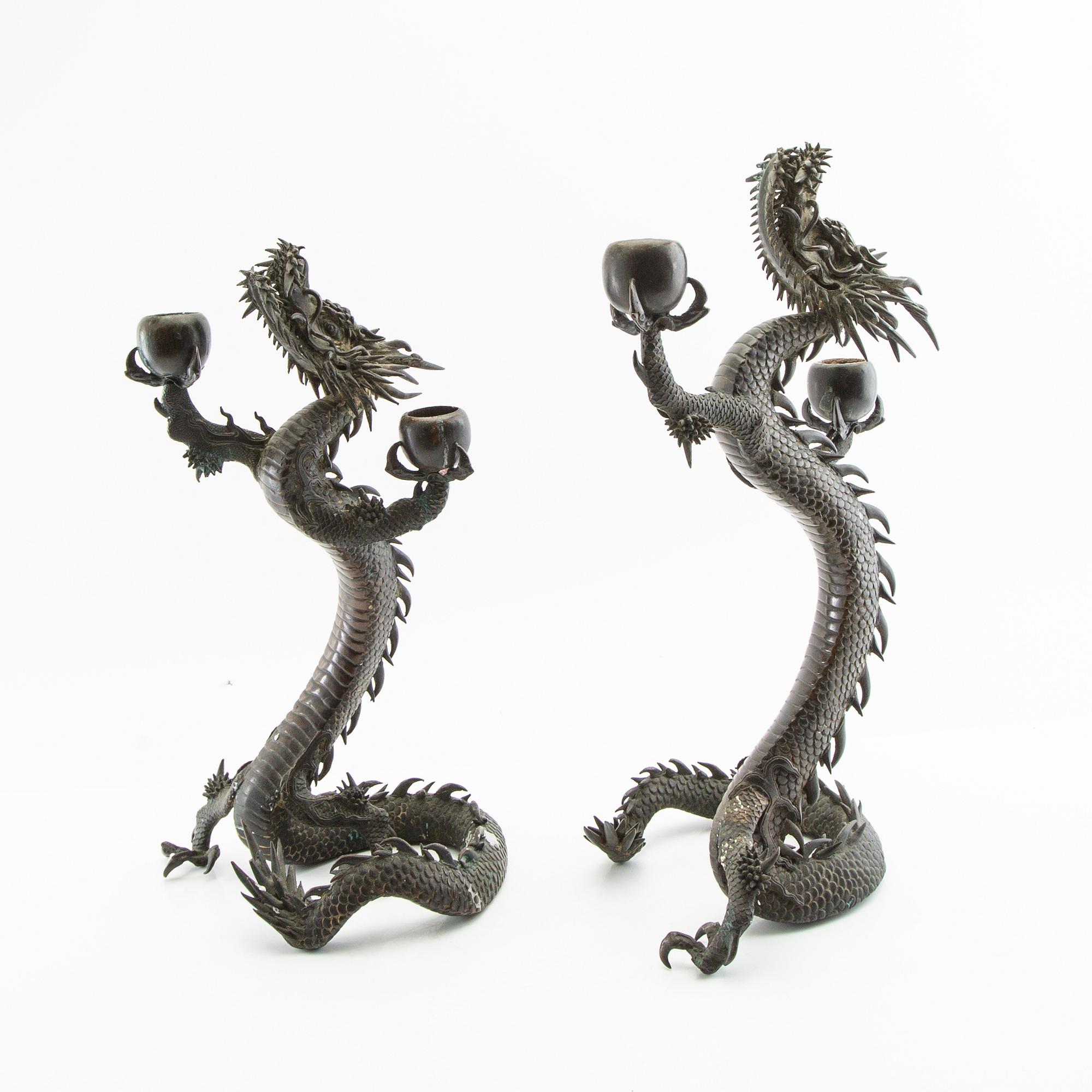 Candelabras, a pair, Meiji Japan, turn of the 20th century.