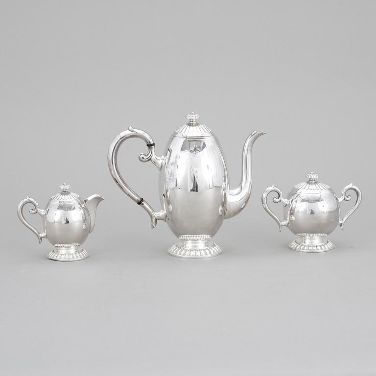KAFFESERVIS, 3 delar, silver, Norge, 1900-talets andra hälft. Total vikt ca 740 gram.