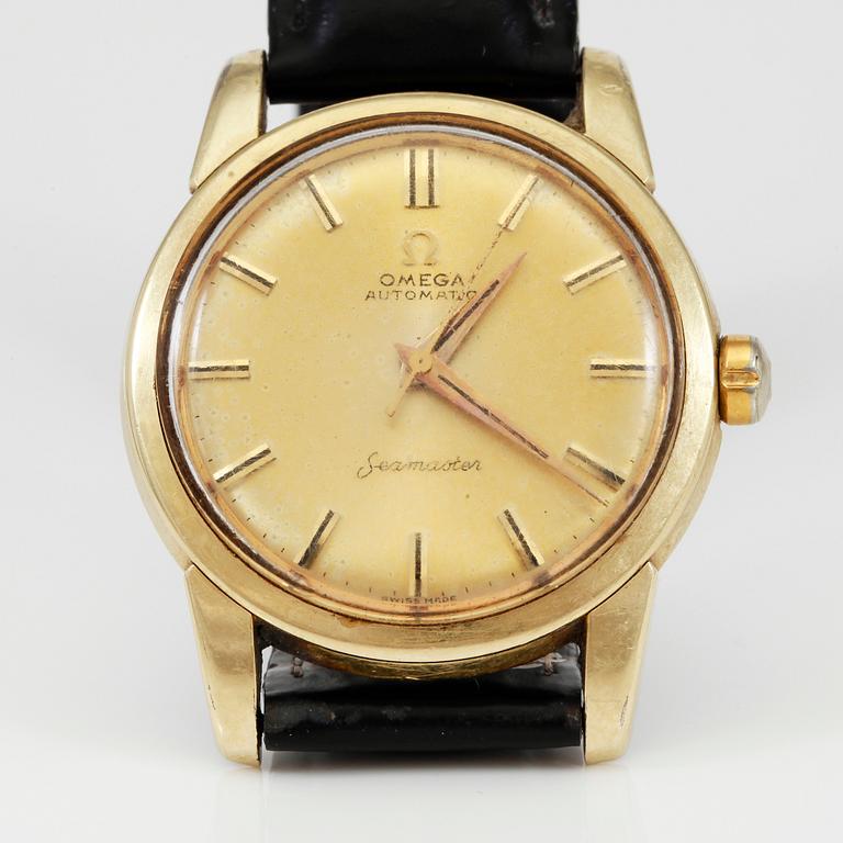 ARMBANDSUR, guld på stål, Omega Automatic Seamaster, 1950-/60-tal.