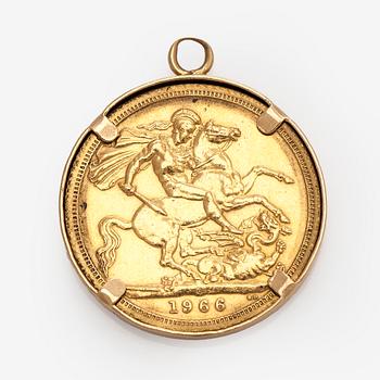 Pendant with gold coin, Regina Elizabeth II 1966.