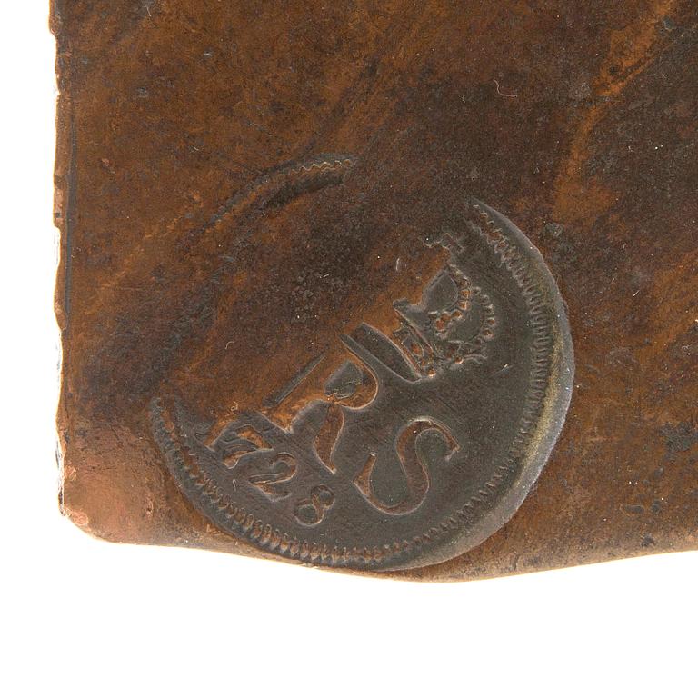 Fredrik I, tin coin, 4 daler silver coin, copper, 1728, Avesta.