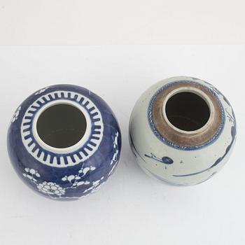 Two blue and white porcelain ginger jars, China, 19th/20th century.