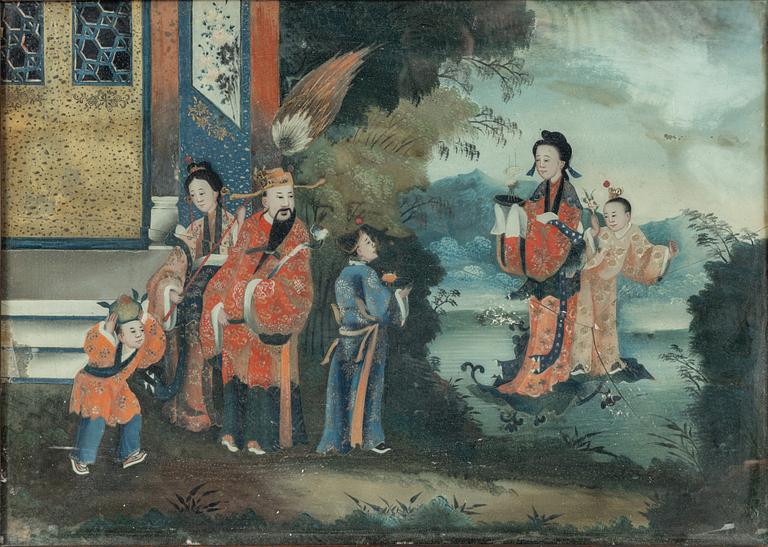 A Chinese reverse glass painting, circa 1800.