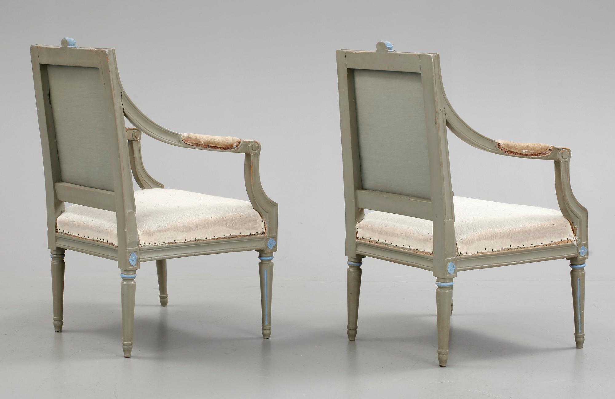 KARMSTOLAR, ett par, gustavianska, Stockholm, 1700-tal.