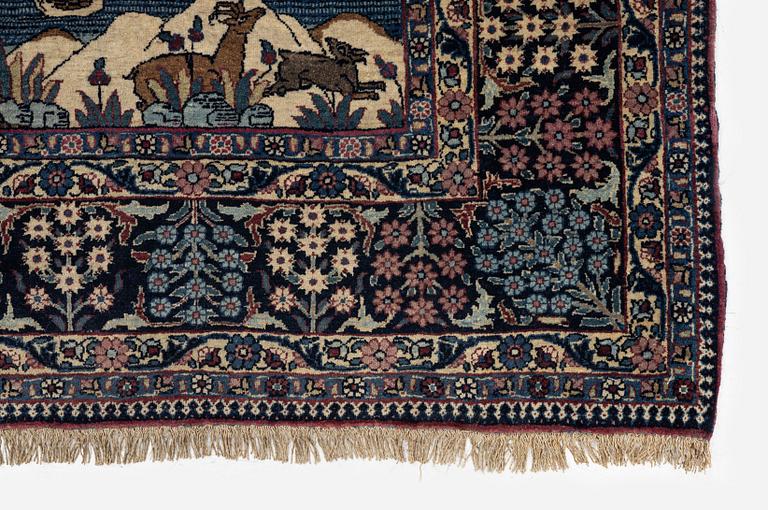An antique pictoral Tehran rug, North Persia, c. 202 x 138 cm.