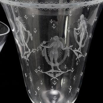 Three glass vases, from Orrefors and Kosta, first half of the 20th century.