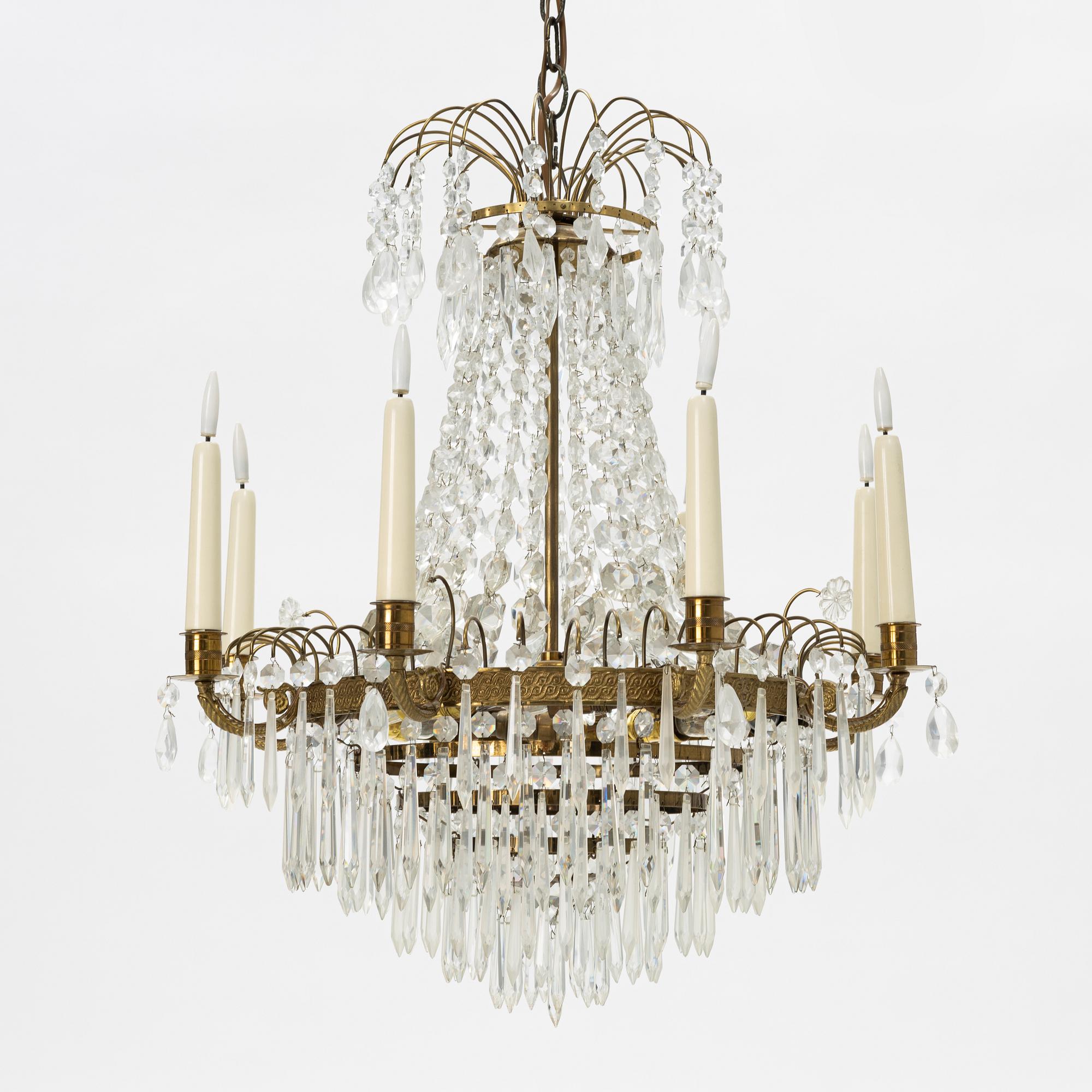 An Empire style chandelier, mid 20th century.