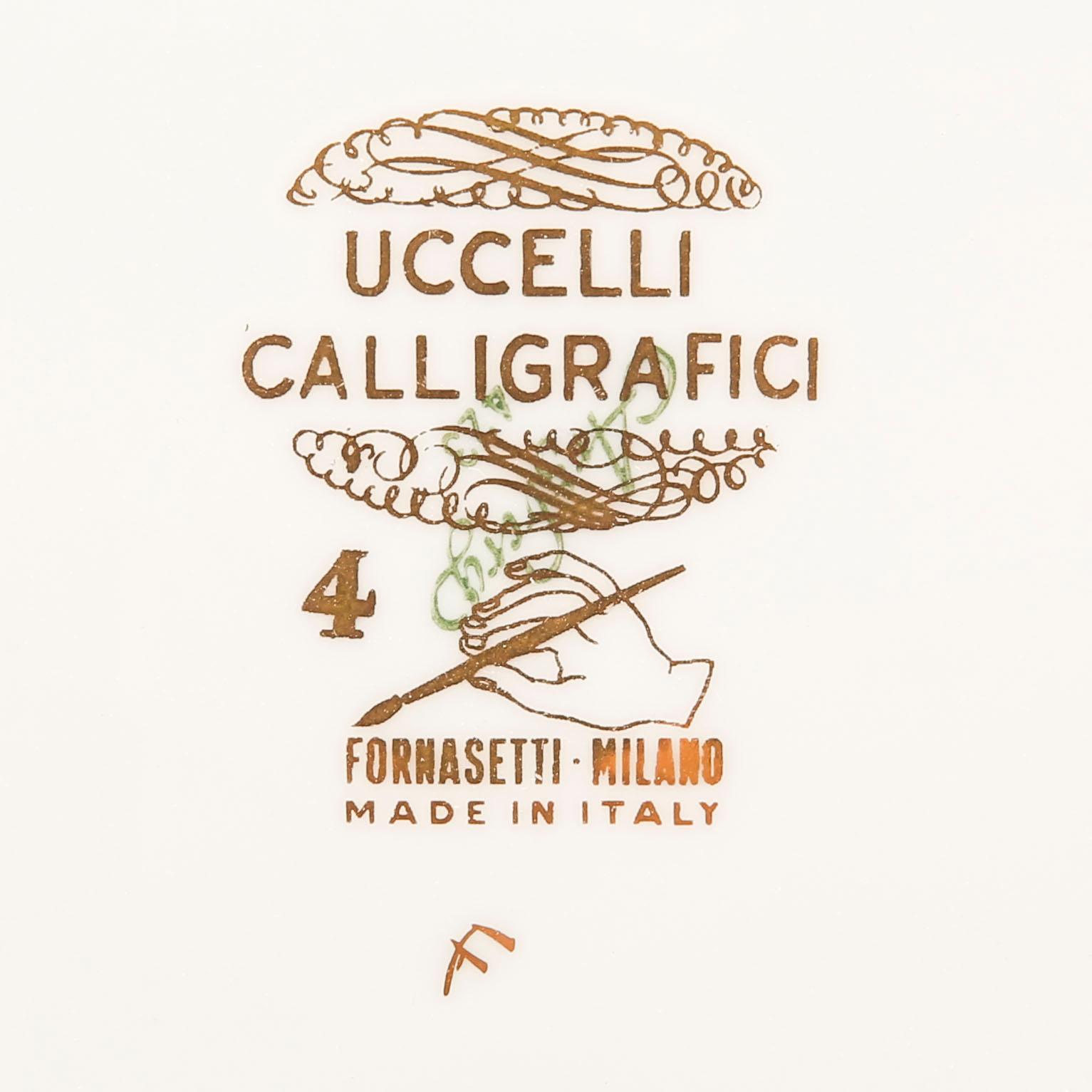 Piero Fornasetti, plates, 7 pcs, "Uccelli Calligrafic", Italy.