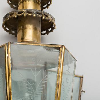 A pair of brass coach carriage lamps, around the turn of the century 1900.