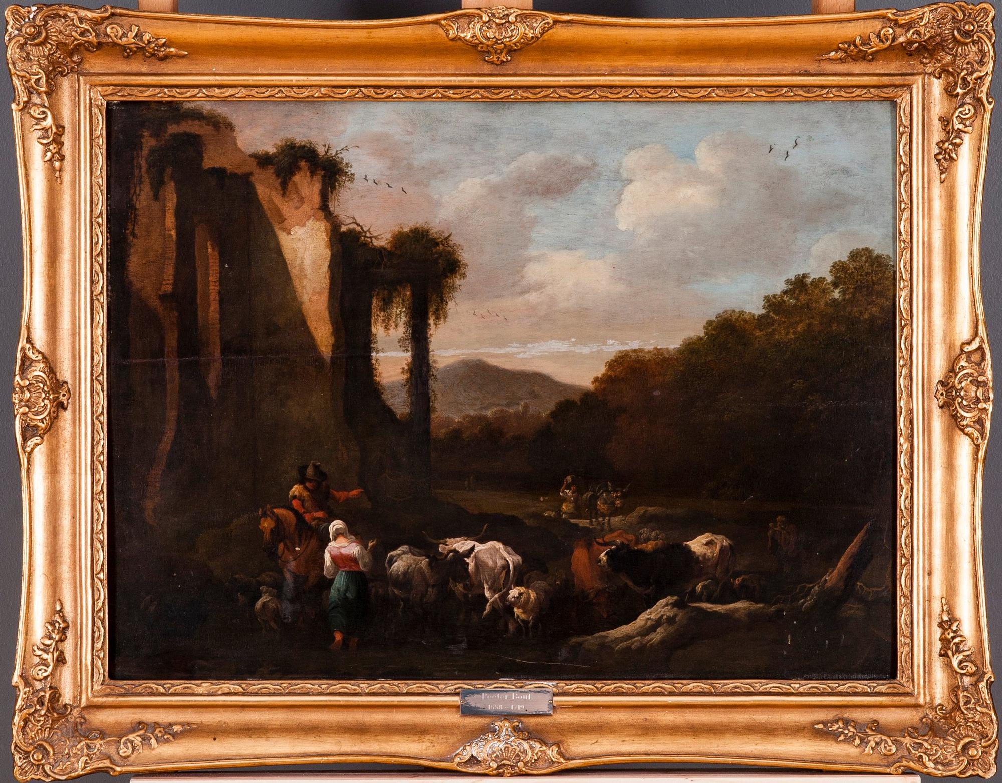 Pieter Bout, LANDSCAPE WITH CATTLE AND PEOPLE.