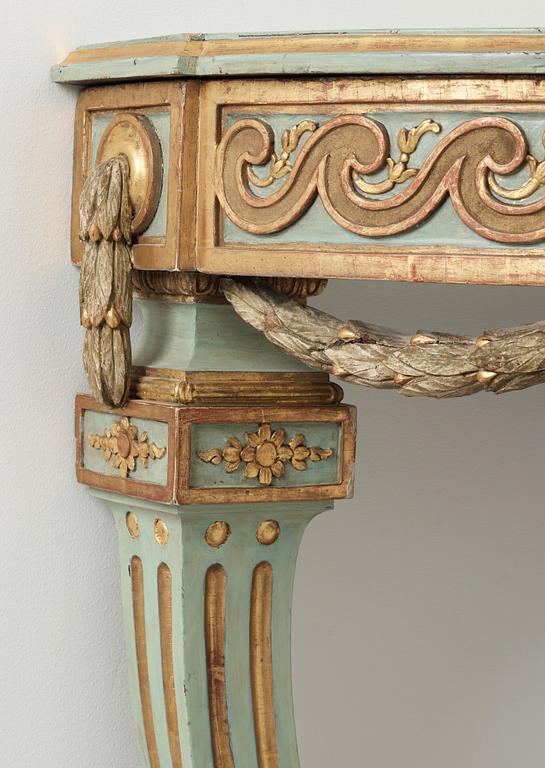 A grand Gustavian 18th century corner console table.