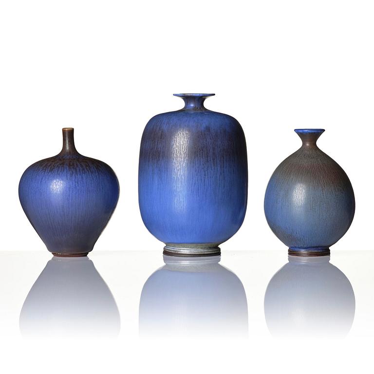 Berndt Friberg, a set of three stoneware vases, Gustavsberg Studio 1965-72.