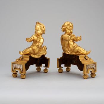 A pair of French 19th century gilt and silvered bronze chenets.