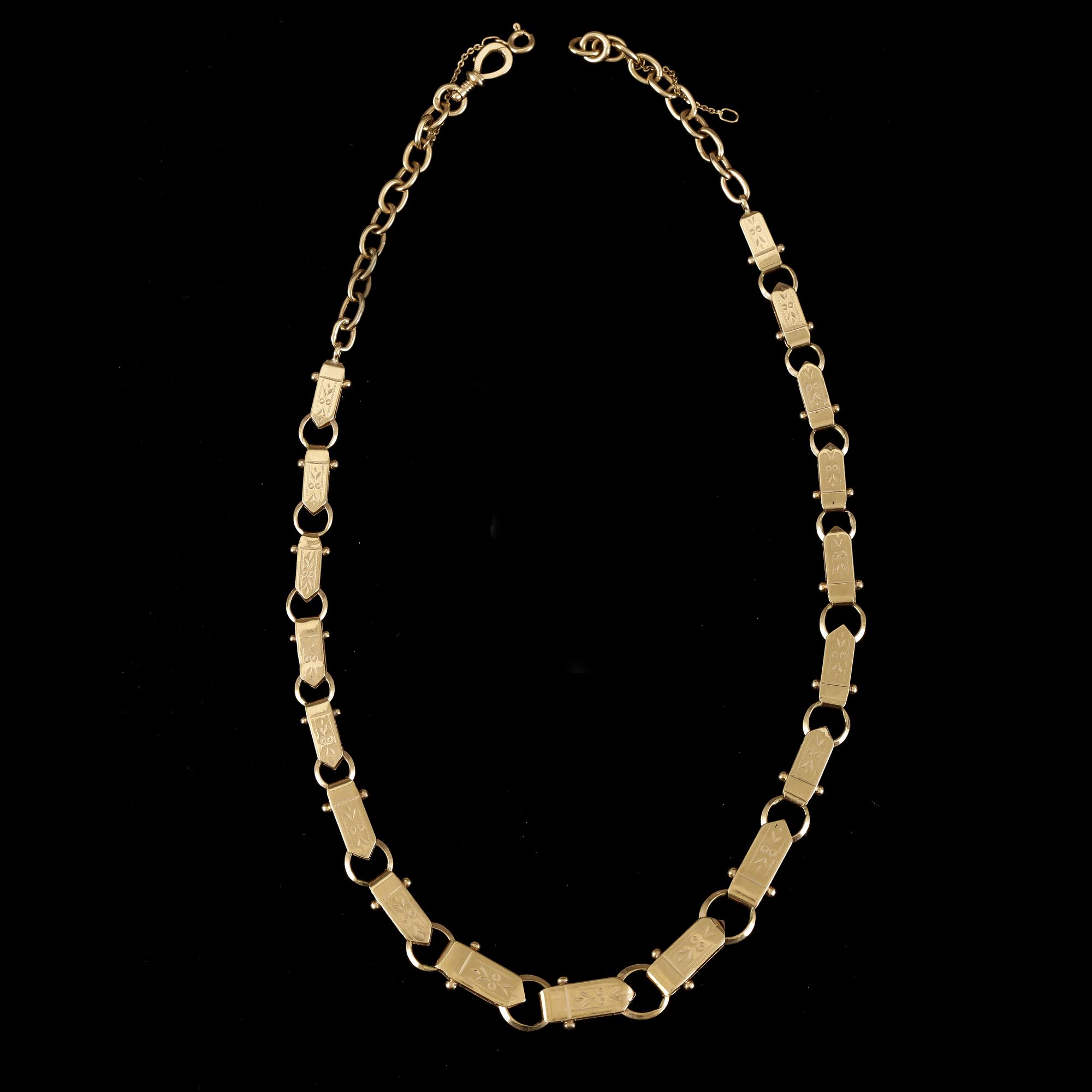 COLLIER/KLOCKKEDJA, guld 18K, delvis 1800-tal. Vikt ca 30 gram.