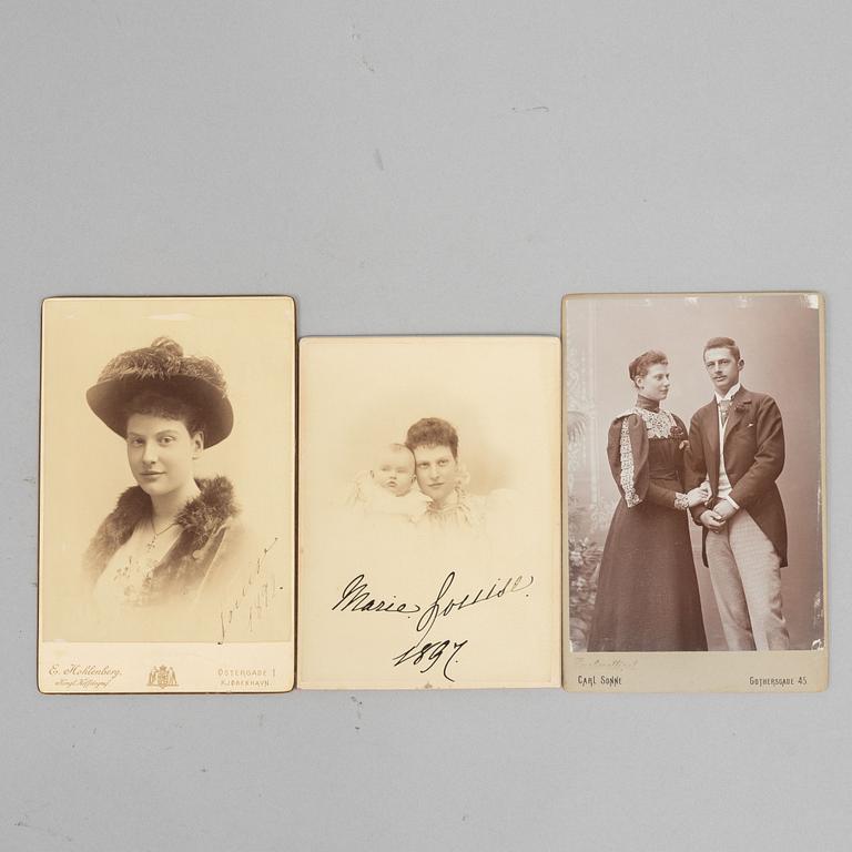 Royal photographs, 3 pieces, two signed in ink by Louise of Denmark.