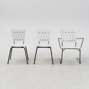 Stolar,  2 st och karmstol, Grythyttan Stålmöbler, 1900-talets andra hälft.