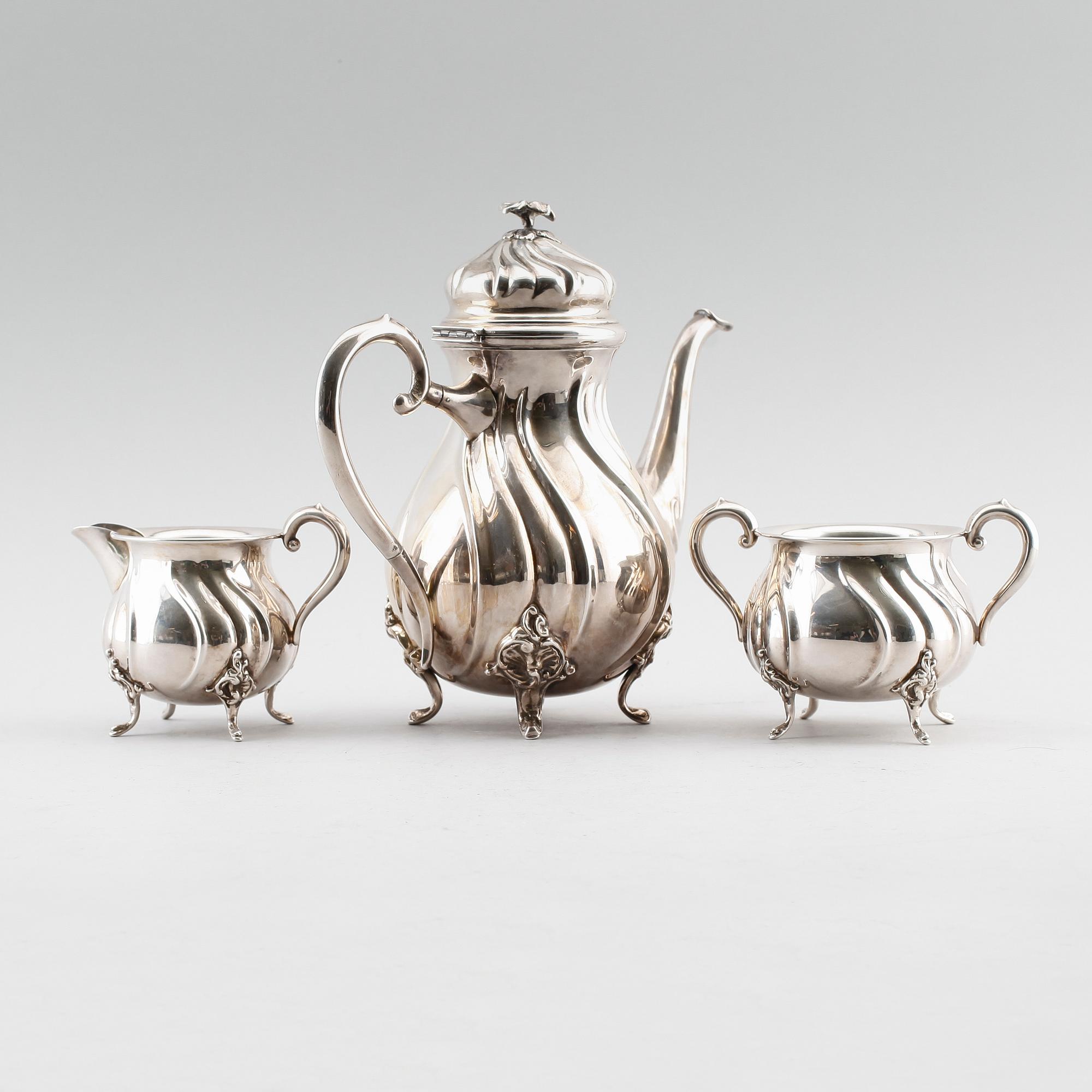 KAFFESERVIS, 3 delar, silver, Danmark 1950. Vikt ca 1017 gram.