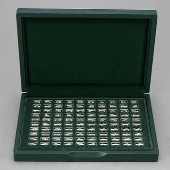 MINIATYRPLAKETTER, 100 st, sterlingsilver, Franklin Mints, 1900-talets fjärde kvartal.