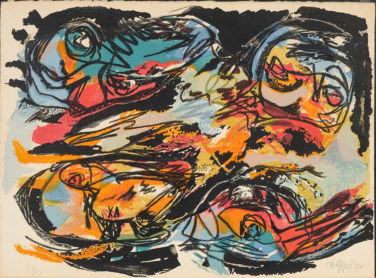 Karel Appel, lithograph in colours, 1958. Signed and numbered.