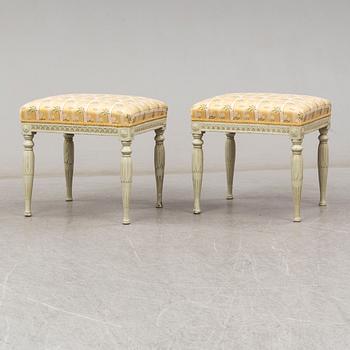 A pair of late gustavian stools, ca 1800.