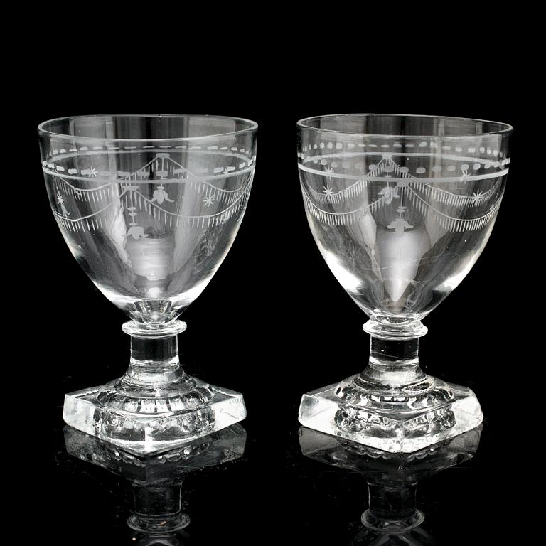 18 wineglasses, 19th century.