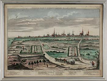 KOPPARSTICK, handkolorerat, Tyskland, 1700-talets mitt.