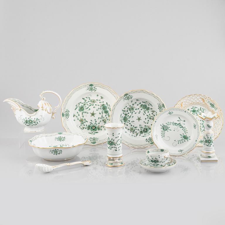 Dinner and coffee service, 72 pieces, porcelain, "Indische Malerei Grün", Meissen, Germany.