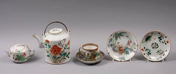 PARTI PORSLIN, 5 delar, Kina, 1800-1900-tal.