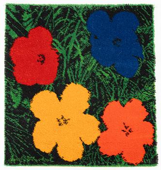Andy Warhol, after, a tufted rug, 'Flowers Red/Blue', Ege Art Line, EGE Axminster A/S, Denmark, 1997, c. 85 x 80 cm.