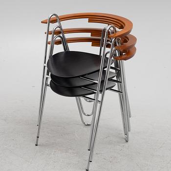 Pentti Hakala, karmstolar, 6 st, "W-chair", Korhonen, formgiven 1985.