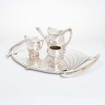 Paul Follot, teservis, försilvrad mässing, art nouveau, Frankrike tidigt 1900-tal.
