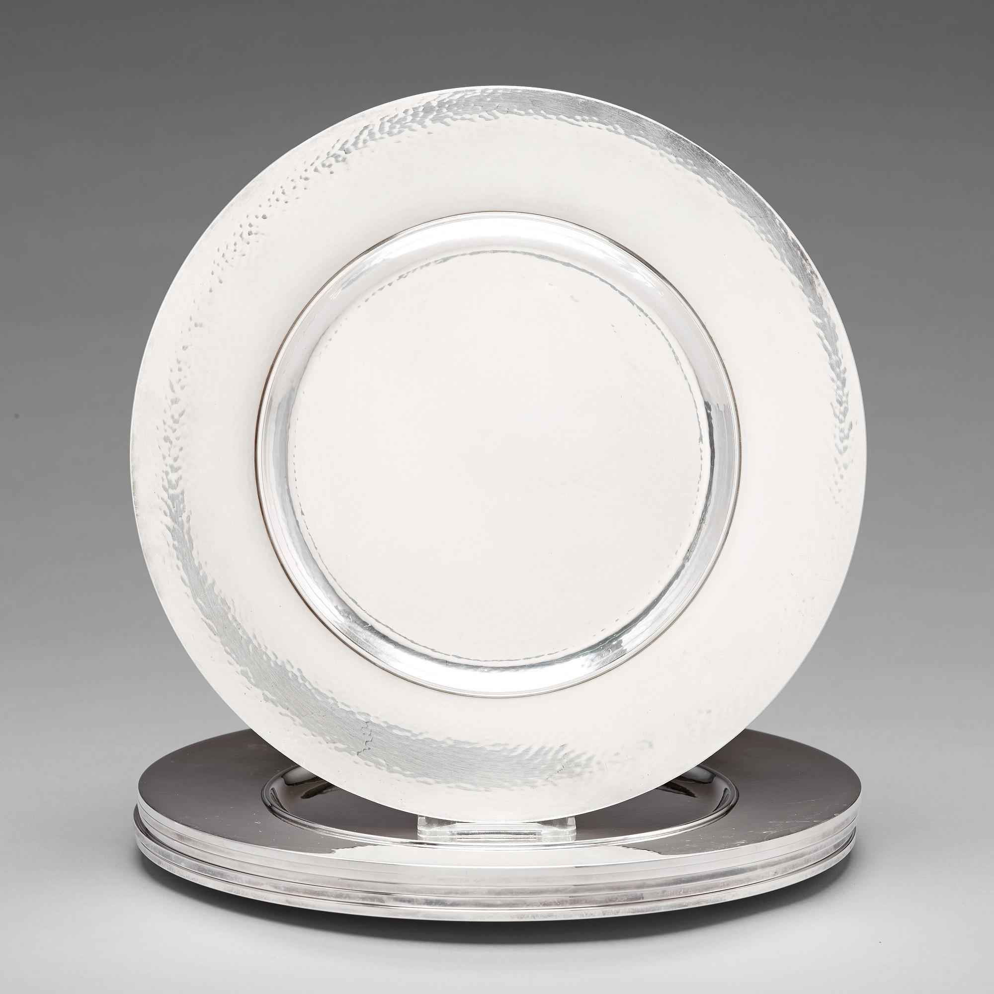 Johan Rohde, a set of six sterling plates, Georg Jensen, Copenhagen post 1945, design nr 587C.