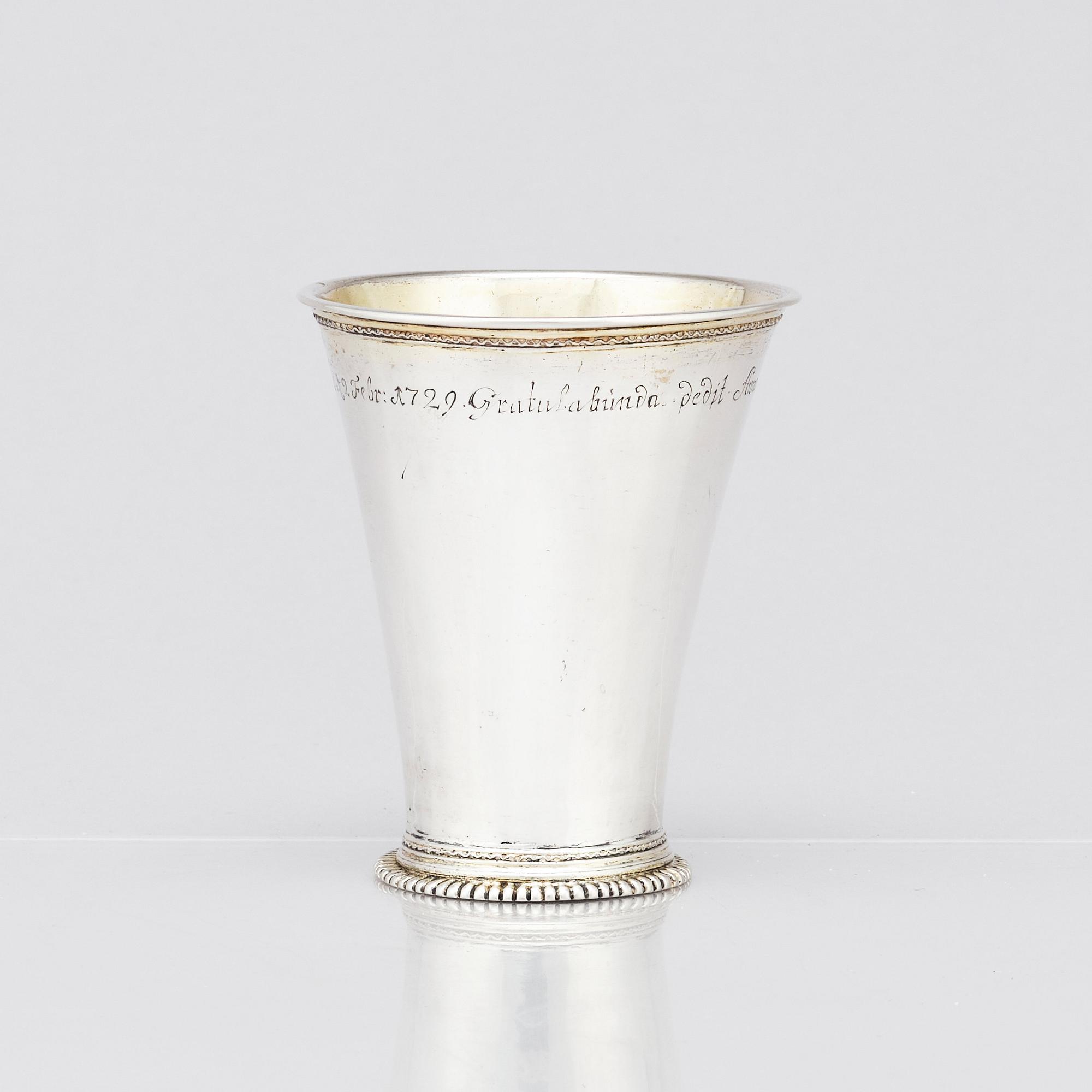 A Swedish 18th century parcel-gilt silver beaker, mark of Abraham Wirgman, Göteborg, 1722.