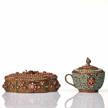 A box with cover and a cup with cover, Nepal, 19/20th Century.