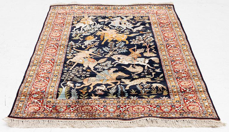 A Kashmir silk rug, c. 168 × 102 cm.