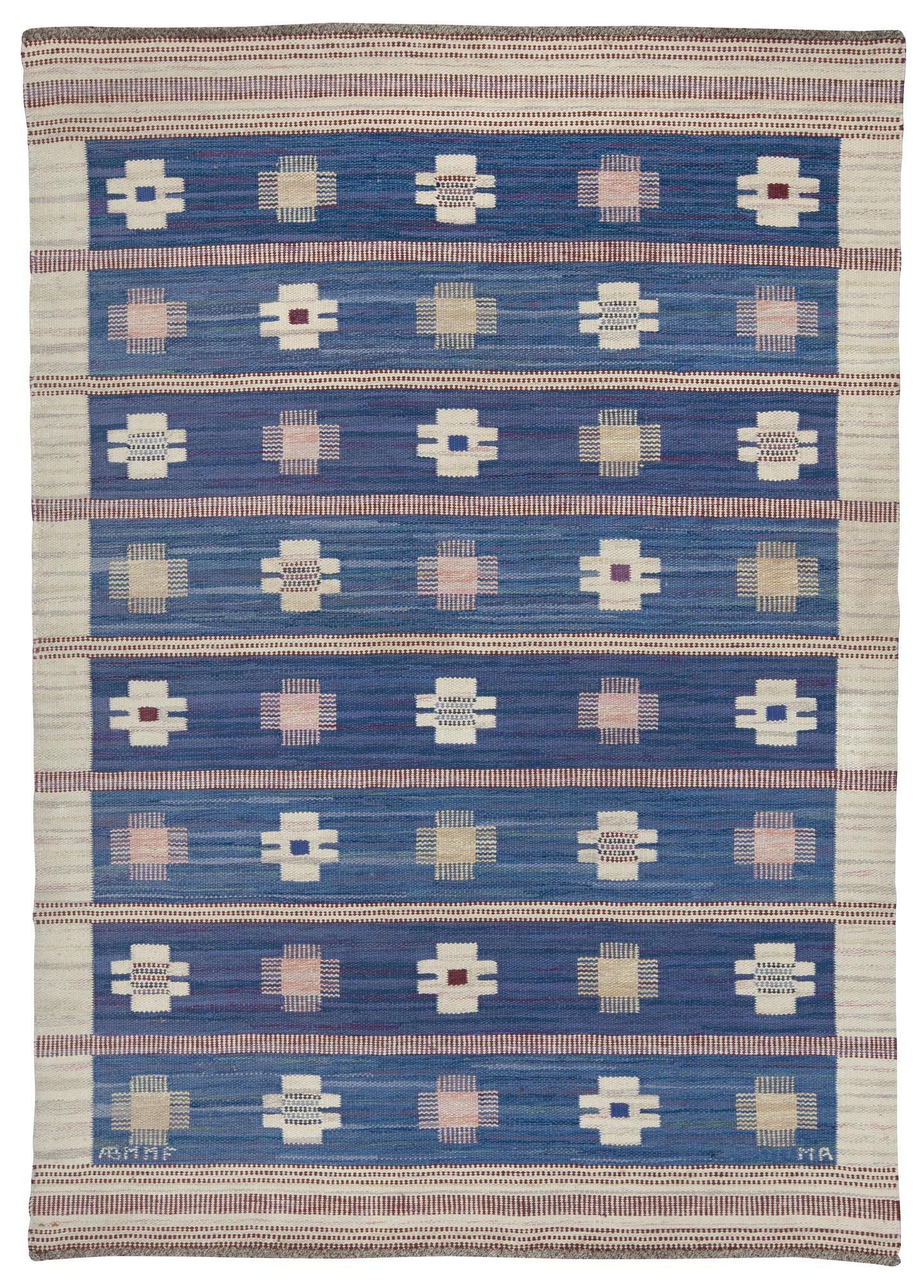 CARPET. "Blåklint". Flat weave. 233,5 x 167 cm. Signed AB MMF MR.