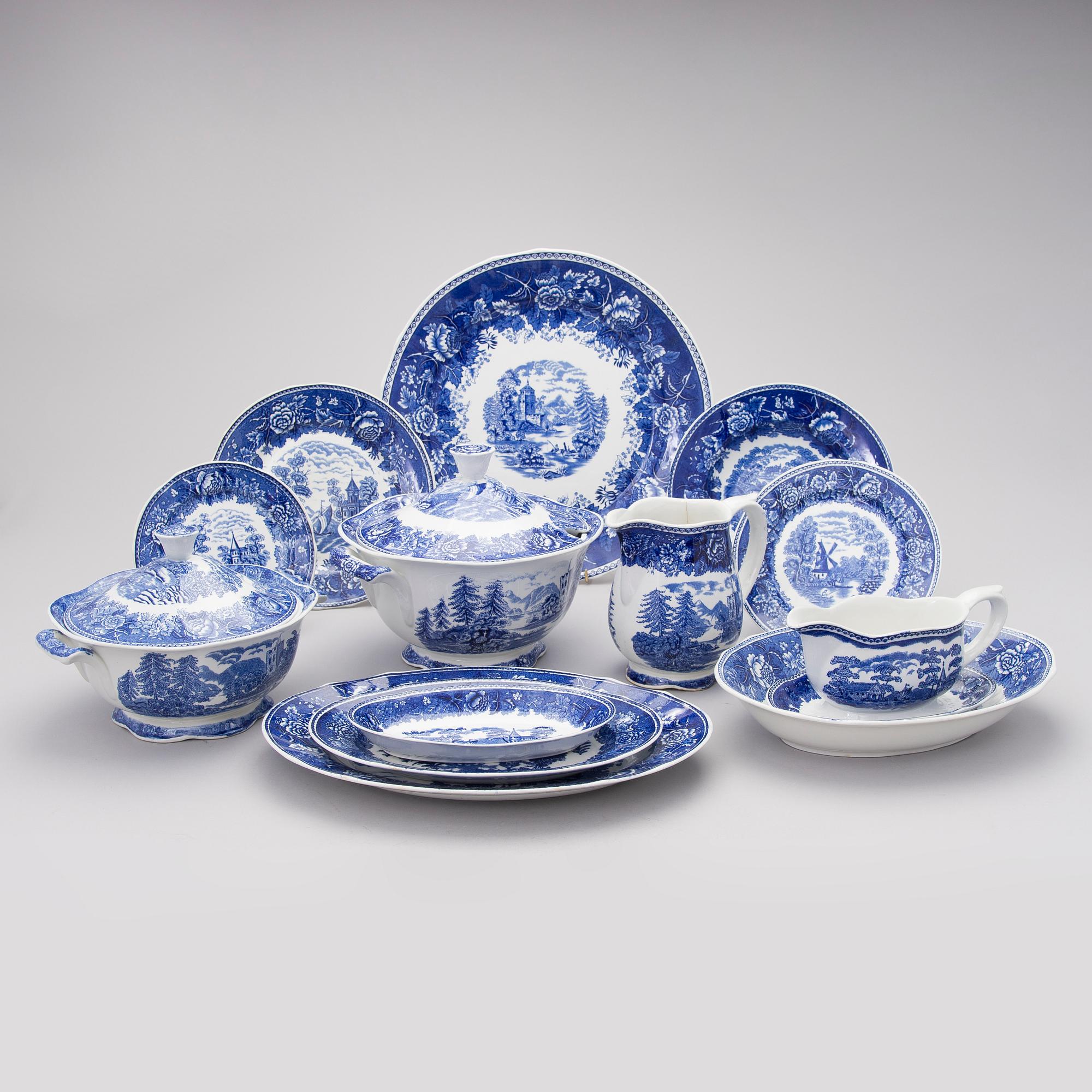 A 32-piece Blue Landscape dinnerware by Reinhard Richter, Arabia Finland 1964-1971.